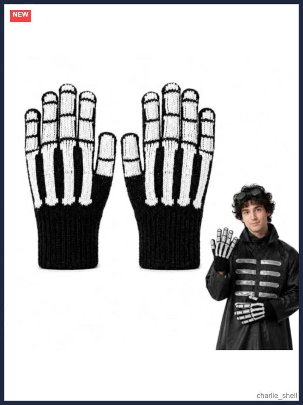 Skeleton Knit Gloves Full Finger Halloween Costume Cosplay Party Dress Up